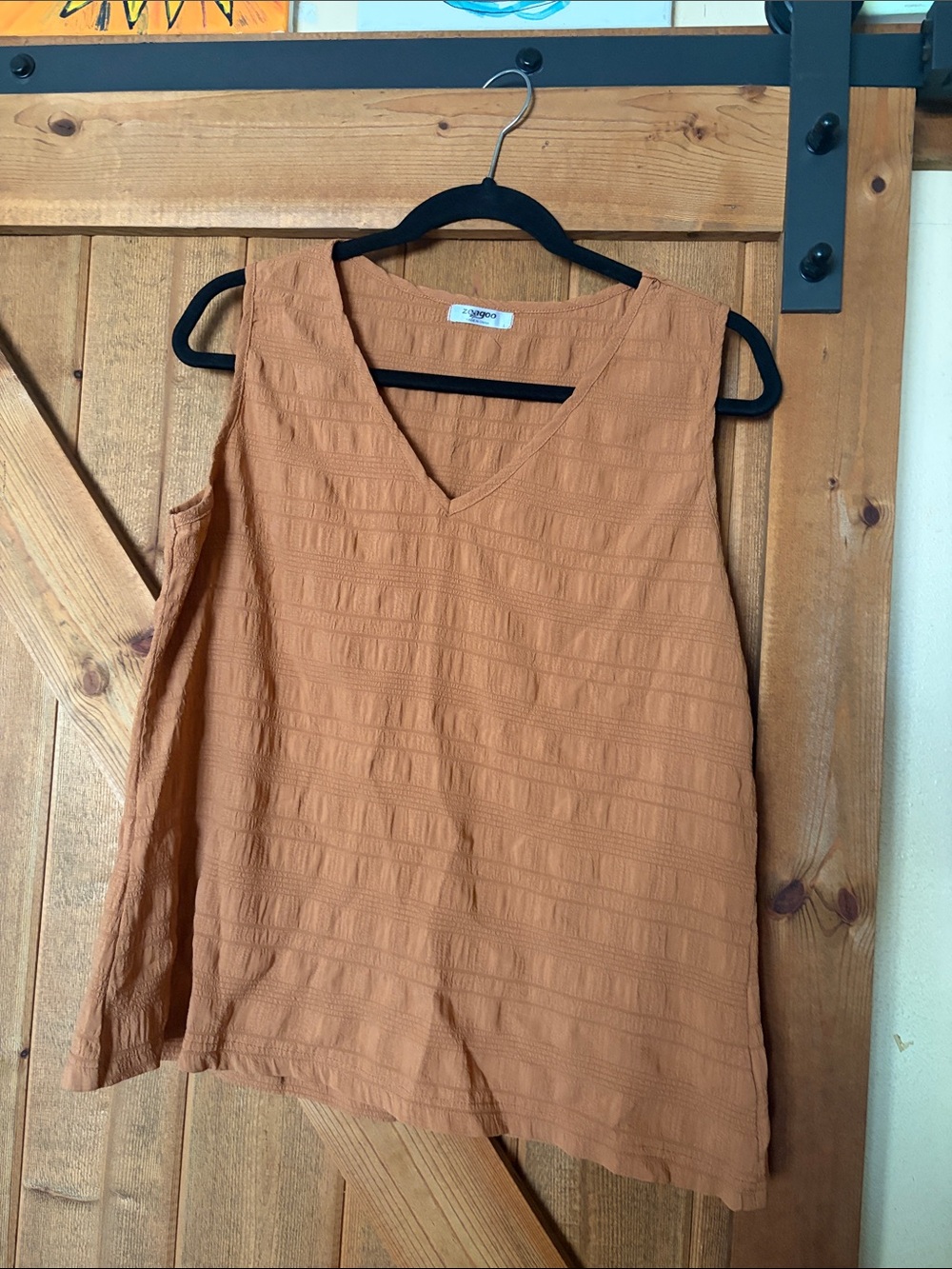 zeagoo Rust Orange Textured V-Neck Tank Top